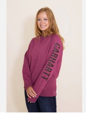 Carhartt Midweight Logo Sleeve Graphic Burgundy Sweatshirt Relaxed Fit Size L